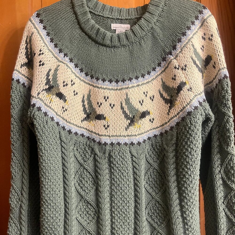 LLBean Fisherman Sweater, Crewneck Novelty Large